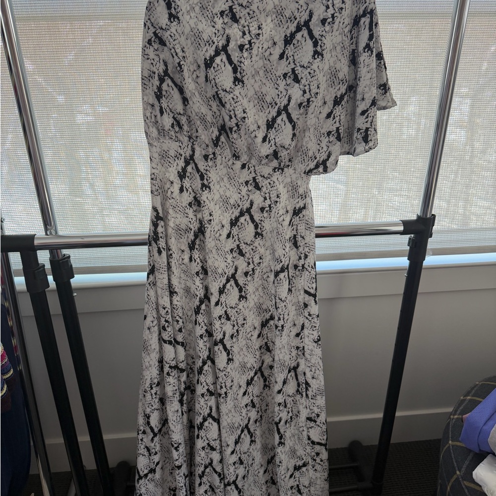 Main Strip One Sleeve Monochrome Snakeskin Print Maxi Dress